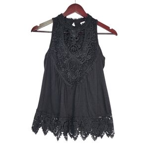 Black Crochet Lace Yoke Hem Sleeveless Top Juniors Small Whimsigoth Festival